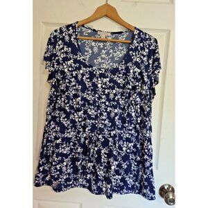 CB Dress Barn Established 1962 Woman's Blue/White Size 1X Ruffle Top